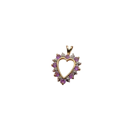 Gold Over Sterling Silver Heart Pendant with Purple Amethysts Stones Birthstone - Picture 1 of 3